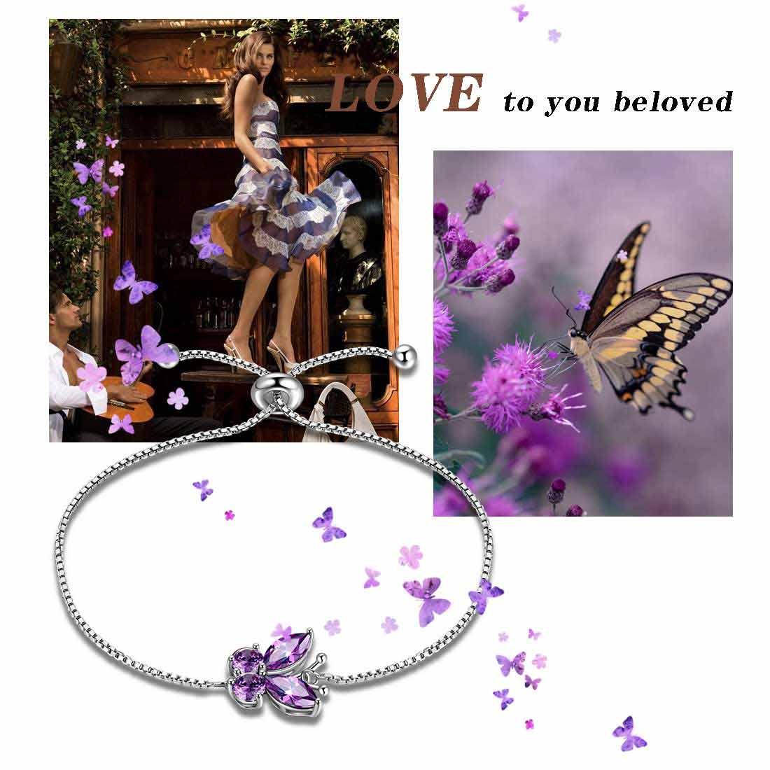 Tokyo Mart Butterfly Bracelet Birthstone February Amethyst Women Girls Jewelry Birthday Gift