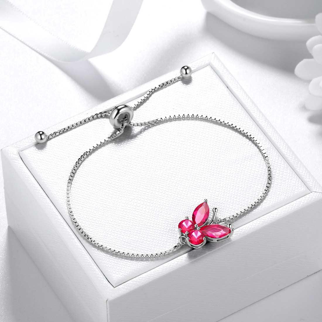 Tokyo Mart Butterfly Bracelet Birthstone July Ruby Women Girls Jewelry Birthday Gift