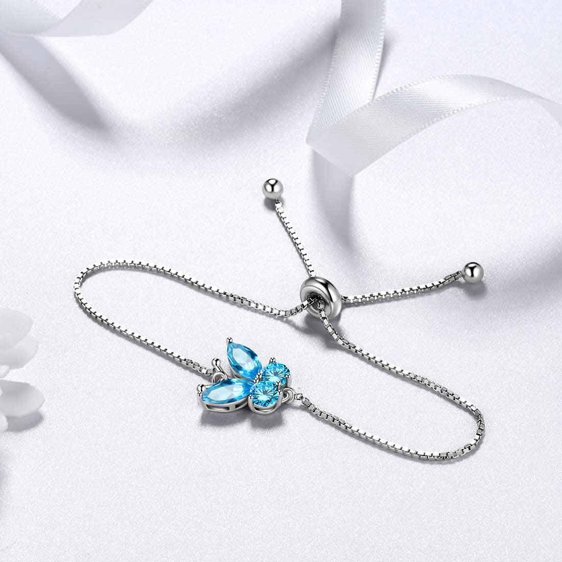 Tokyo Mart Butterfly Bracelet Birthstone March Aquamarine Women Girls Jewelry Birthday Gift