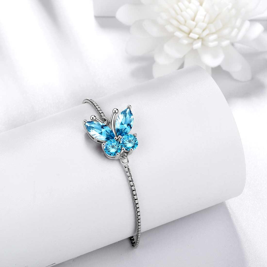 Tokyo Mart Butterfly Bracelet Birthstone March Aquamarine Women Girls Jewelry Birthday Gift