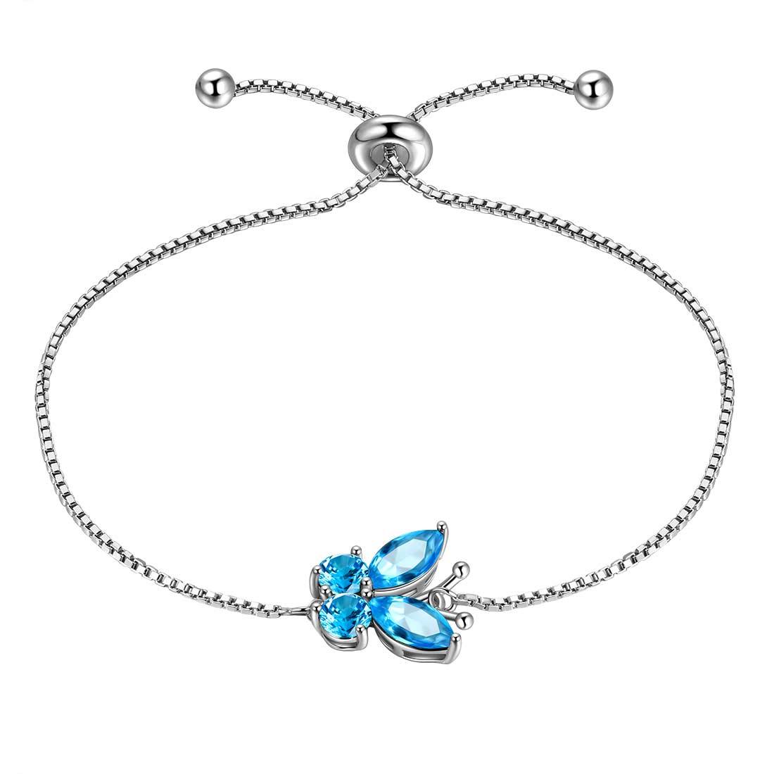 Tokyo Mart Butterfly Bracelet Birthstone March Aquamarine Women Girls Jewelry Birthday Gift