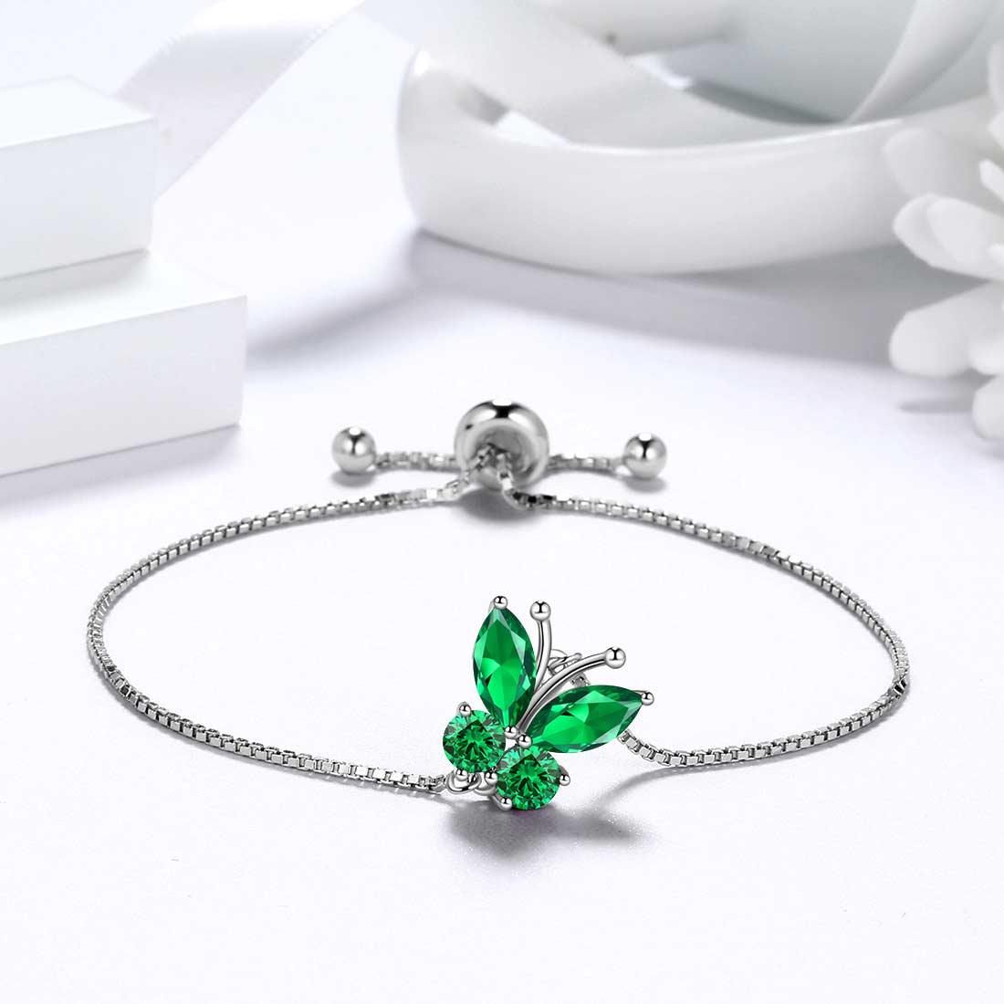 Tokyo Mart Butterfly Bracelet Birthstone May Emerald Women Girls Jewelry Birthday Gift