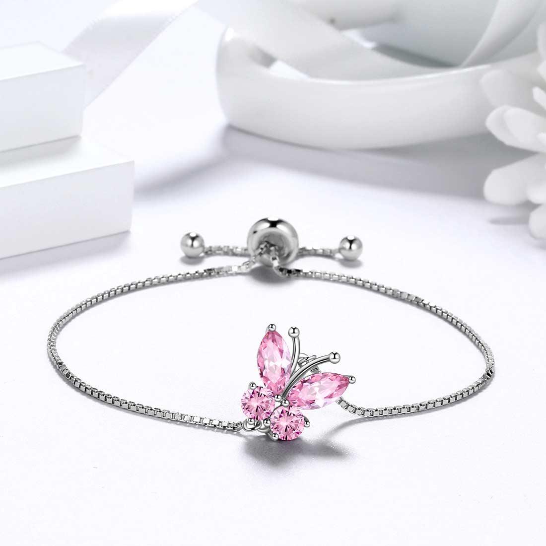 Tokyo Mart Butterfly Bracelet Birthstone October Tourmaline Women Girls Jewelry Birthday Gift