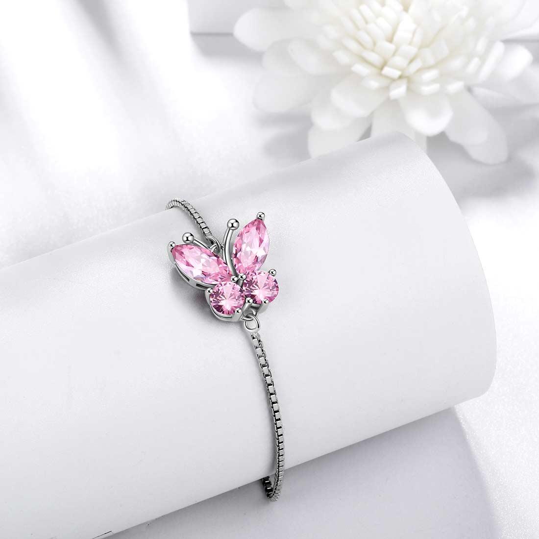 Tokyo Mart Butterfly Bracelet Birthstone October Tourmaline Women Girls Jewelry Birthday Gift