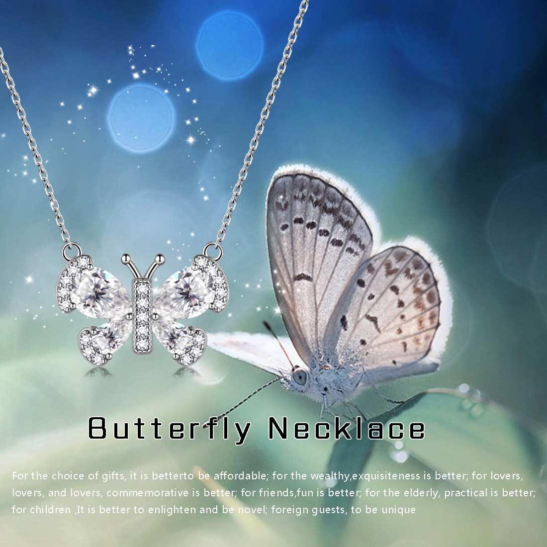 Tokyo Mart Butterfly Necklace Birthstone April Diamond Pendant Women Girls Jewelry Birthday Gift