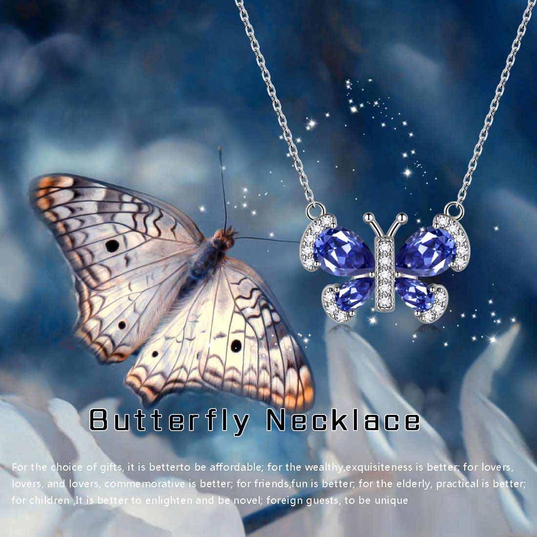 Tokyo Mart Butterfly Necklace Birthstone December Tanzanite Pendant Women Girls Jewelry Birthday Gift