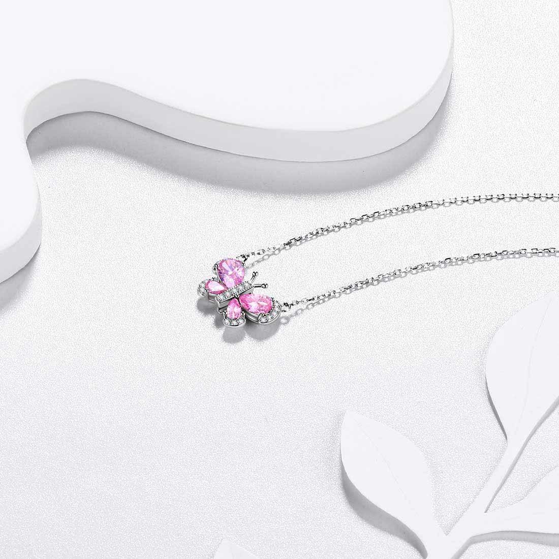 Tokyo Mart Butterfly Necklace Birthstone October Tourmaline Pendant Women Girls Jewelry Birthday Gift