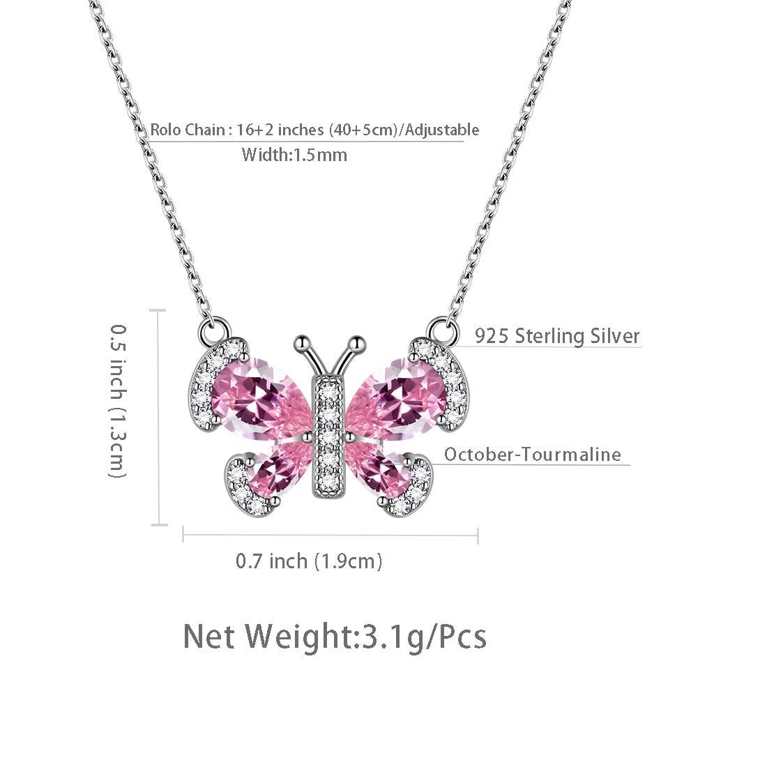 Tokyo Mart Butterfly Necklace Birthstone October Tourmaline Pendant Women Girls Jewelry Birthday Gift