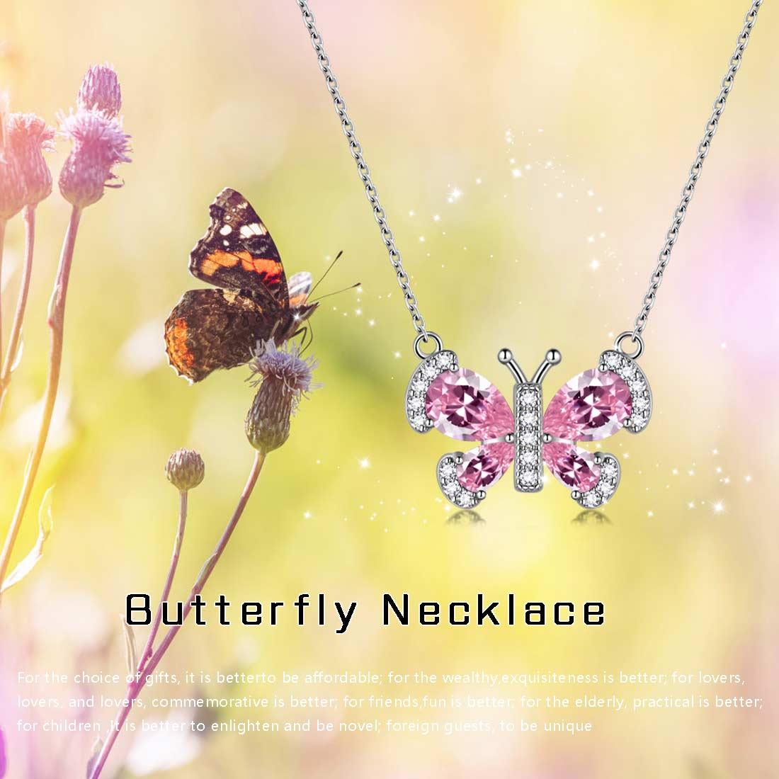 Tokyo Mart Butterfly Necklace Birthstone October Tourmaline Pendant Women Girls Jewelry Birthday Gift