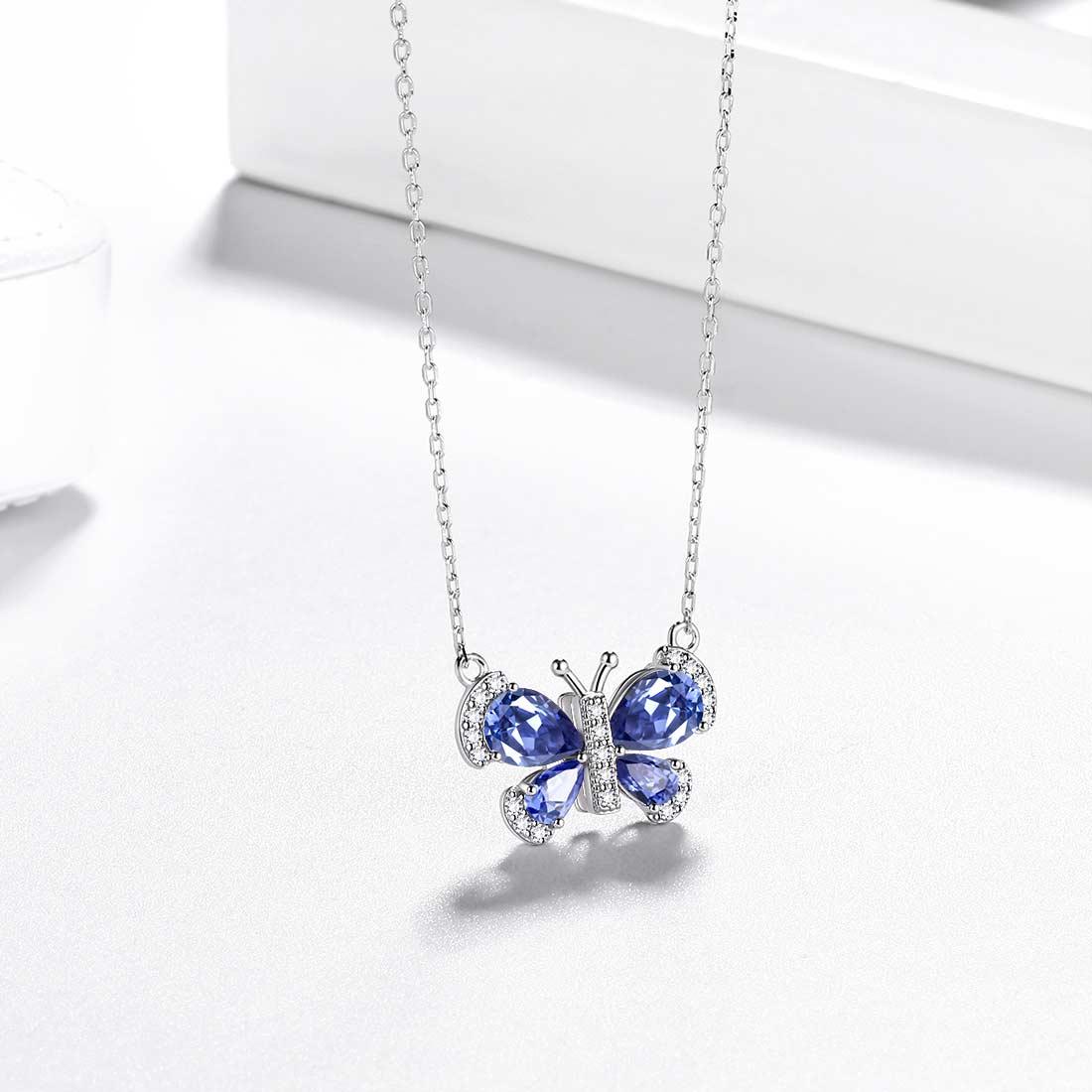 Tokyo Mart Butterfly Necklace Birthstone December Tanzanite Pendant Women Girls Jewelry Birthday Gift