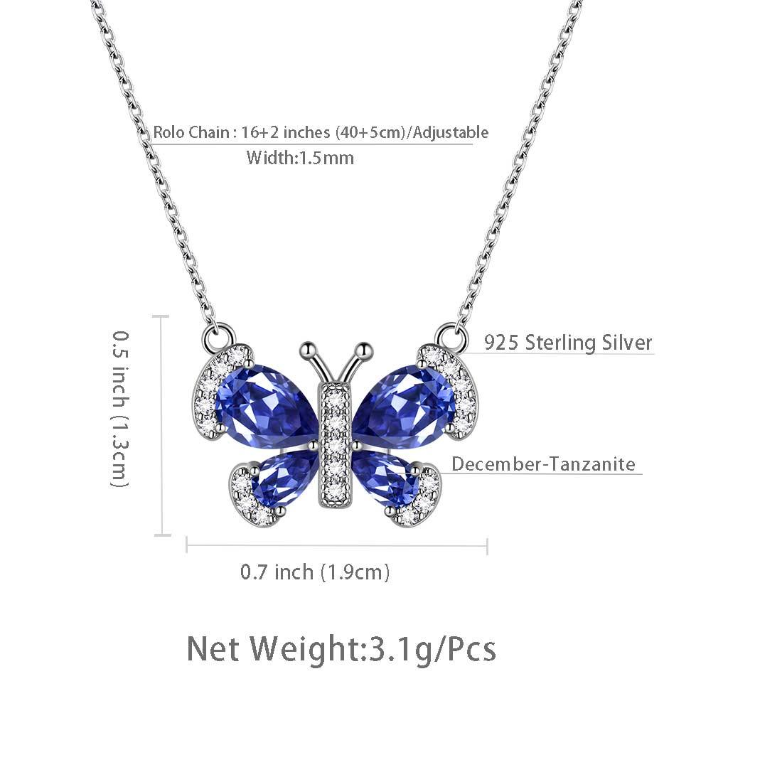 Tokyo Mart Butterfly Necklace Birthstone December Tanzanite Pendant Women Girls Jewelry Birthday Gift