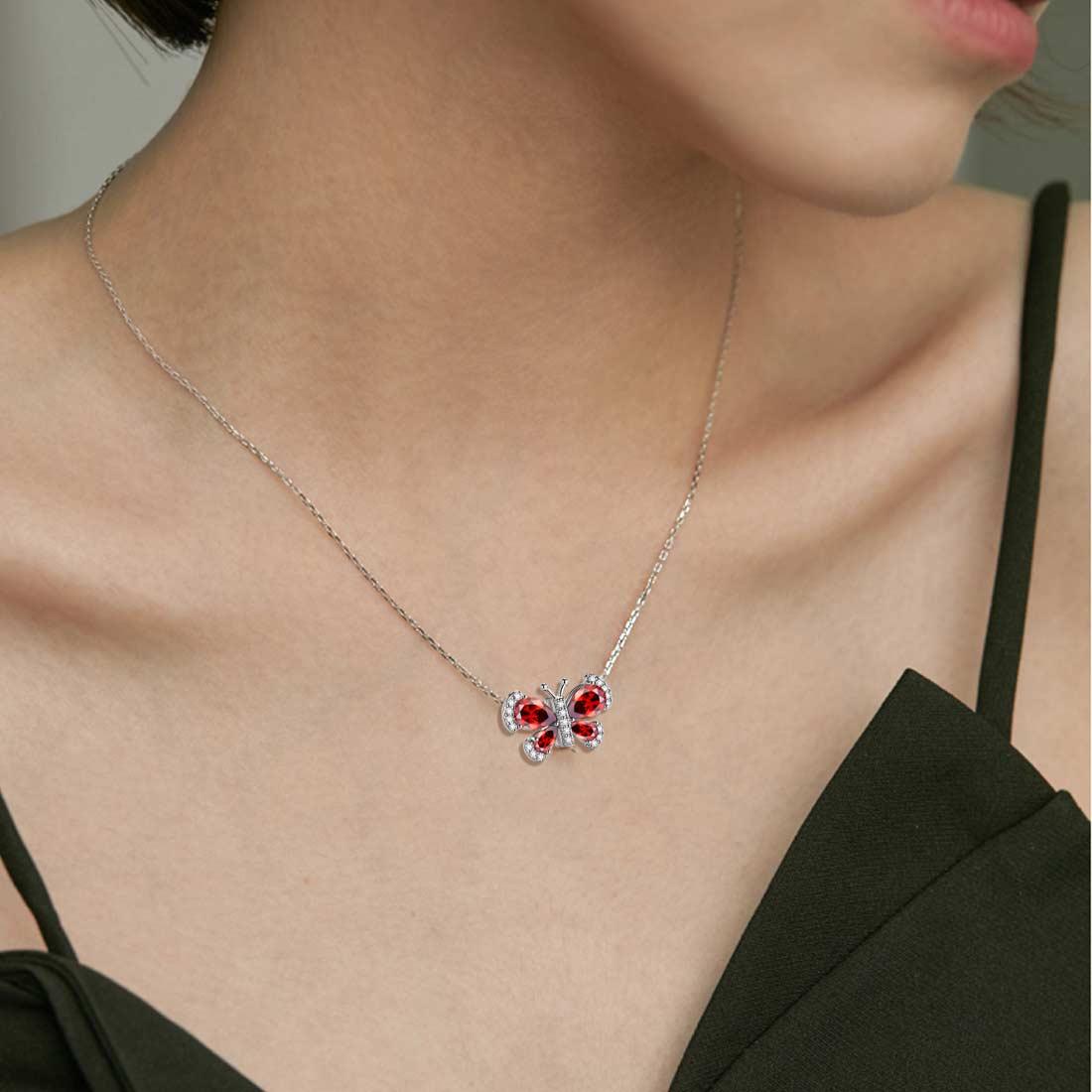 Tokyo Mart Butterfly Necklace Birthstone January Garnet Pendant Women Girls Jewelry Birthday Gift