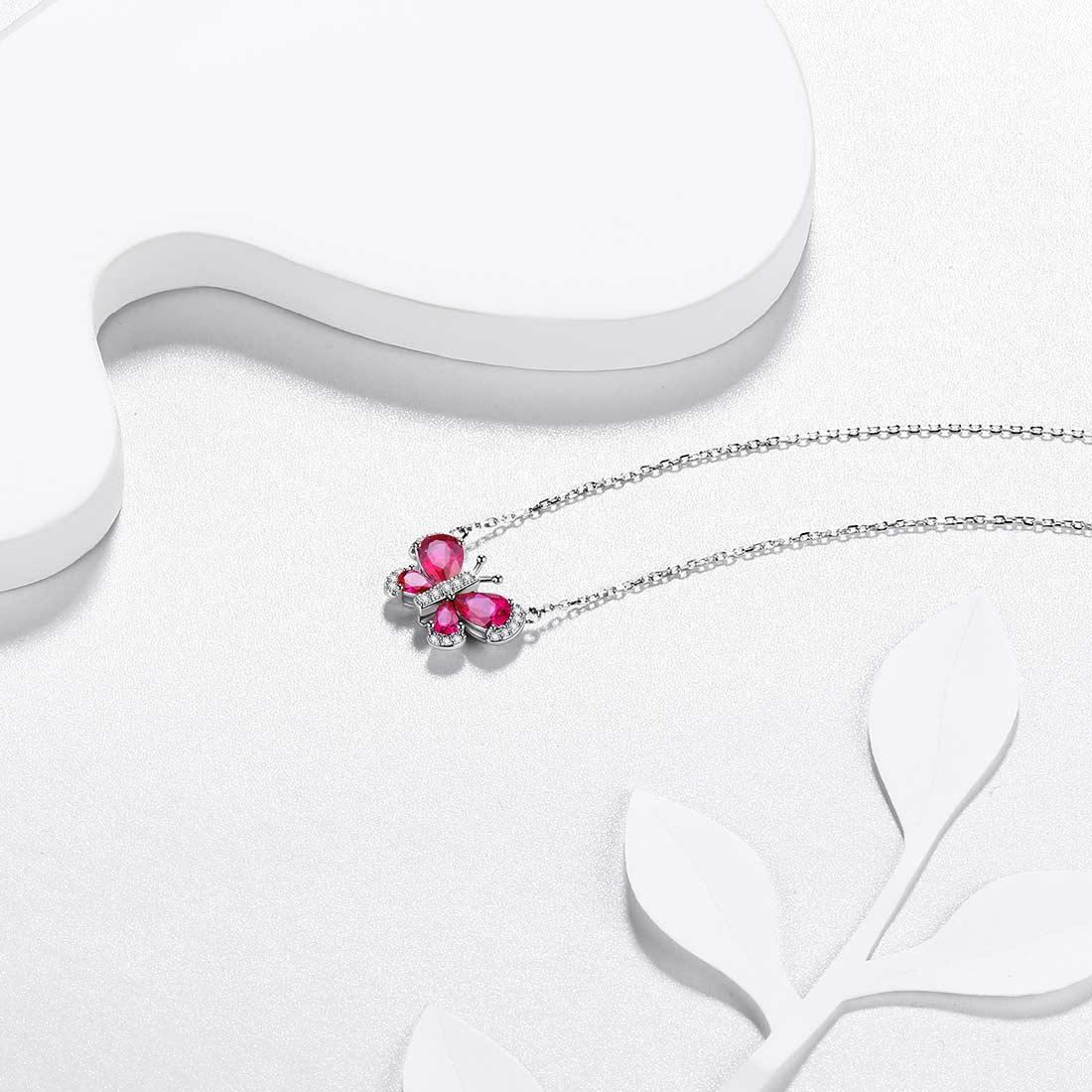 Tokyo Mart Butterfly Necklace Birthstone July Ruby Pendant Women Girls Jewelry Birthday Gift