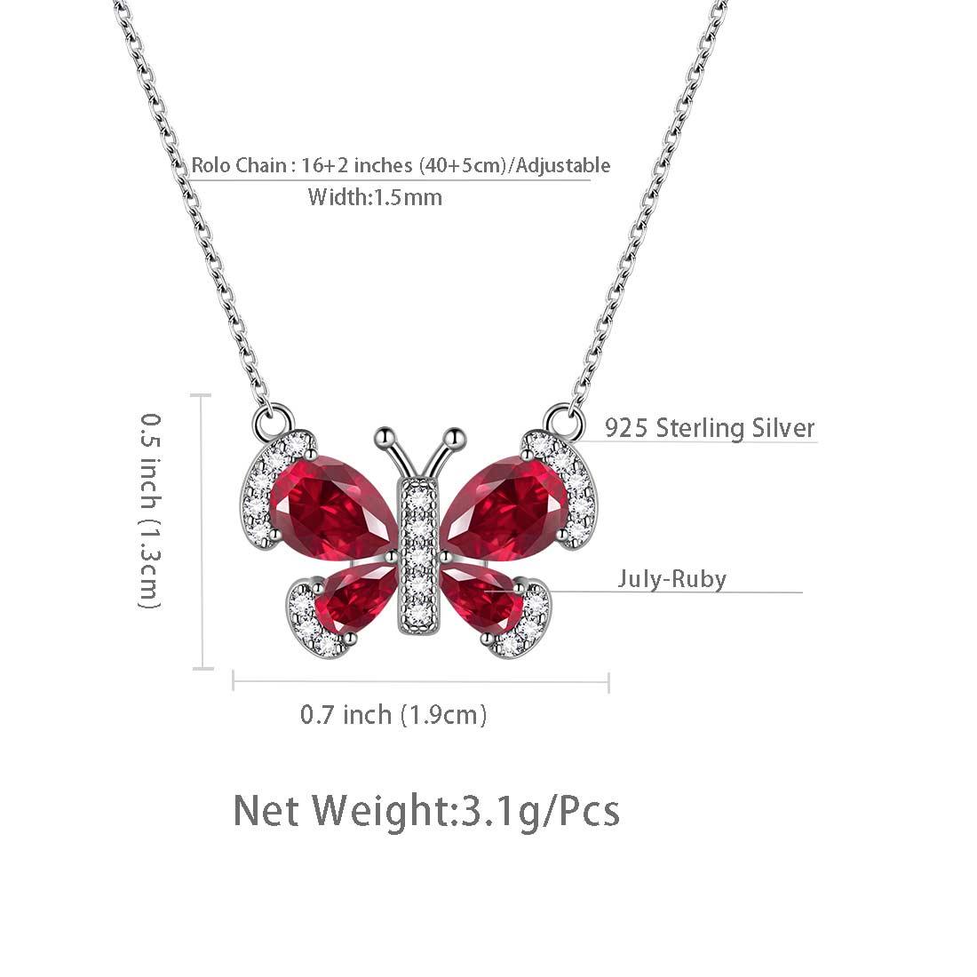 Tokyo Mart Butterfly Necklace Birthstone July Ruby Pendant Women Girls Jewelry Birthday Gift