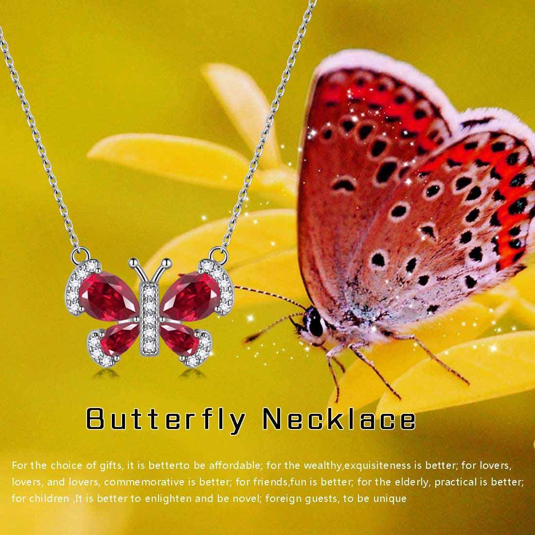 Tokyo Mart Butterfly Necklace Birthstone July Ruby Pendant Women Girls Jewelry Birthday Gift