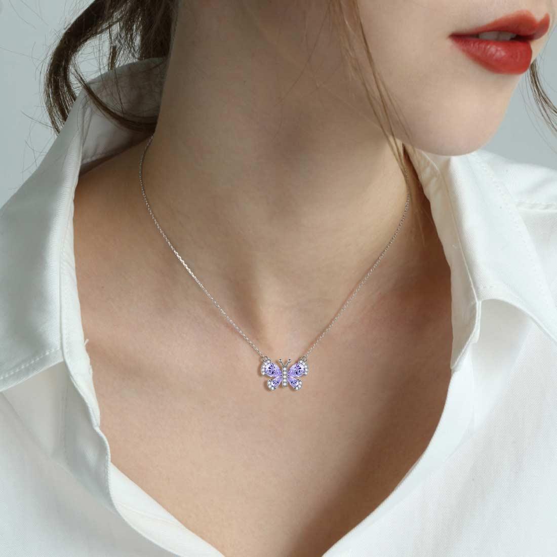 Tokyo Mart Butterfly Necklace Birthstone June Alexandrite Pendant Women Girls Jewelry Birthday Gift