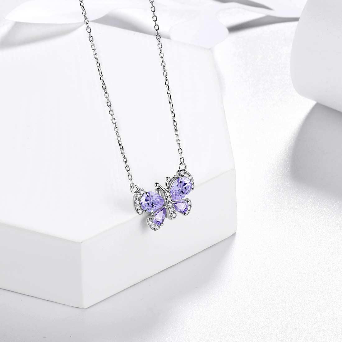 Tokyo Mart Butterfly Necklace Birthstone June Alexandrite Pendant Women Girls Jewelry Birthday Gift