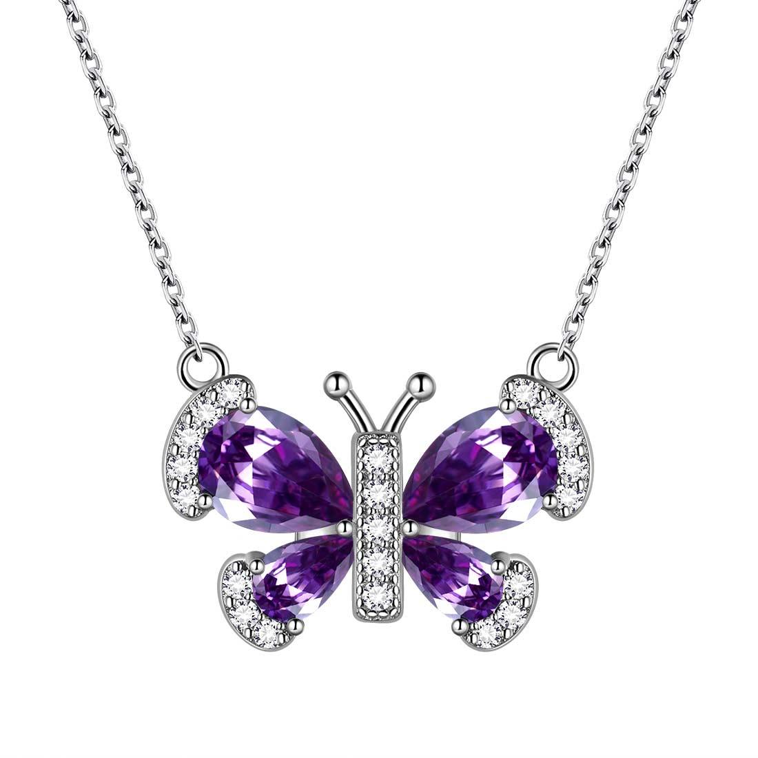 Tokyo Mart Butterfly Necklace Birthstone February Amethyst Pendant Women Girls Jewelry Birthday Gift