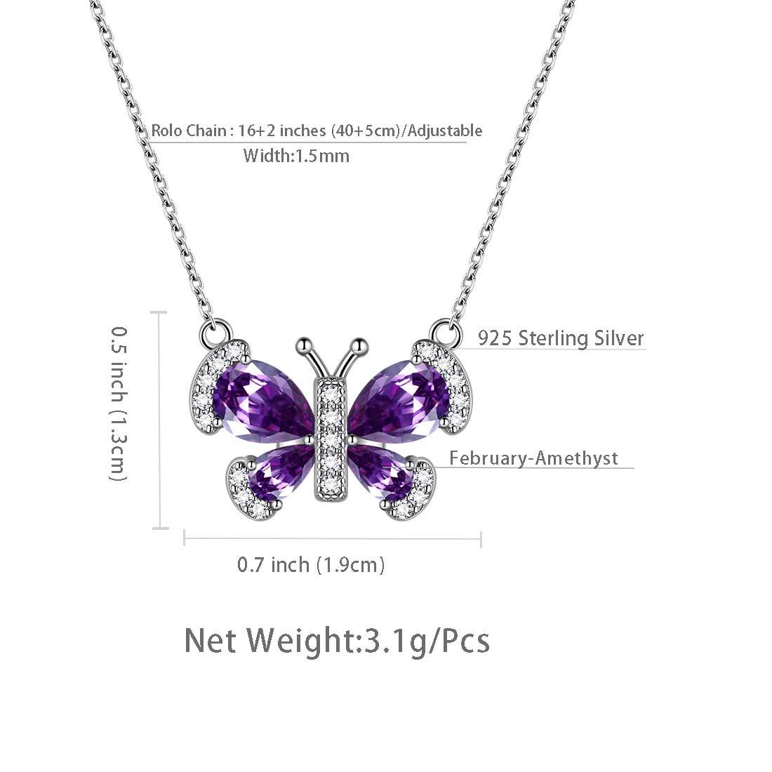 Tokyo Mart Butterfly Necklace Birthstone February Amethyst Pendant Women Girls Jewelry Birthday Gift