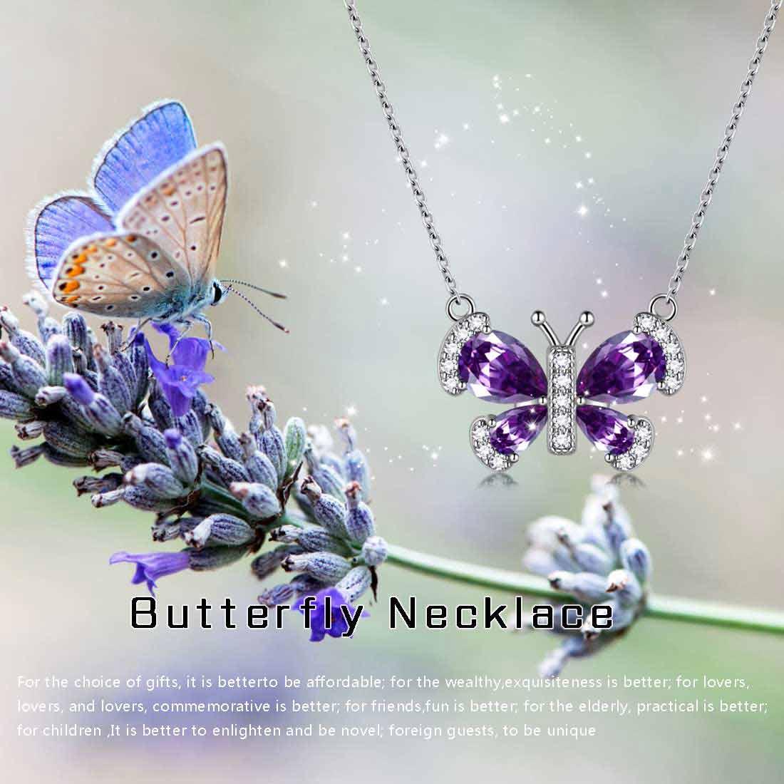 Tokyo Mart Butterfly Necklace Birthstone February Amethyst Pendant Women Girls Jewelry Birthday Gift