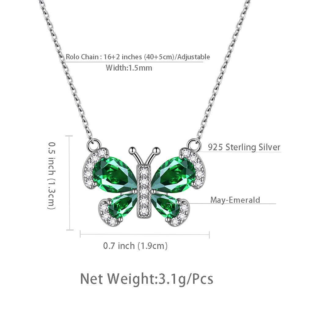 Tokyo Mart Butterfly Necklace Birthstone May Emerald Pendant Women Girls Jewelry Birthday Gift