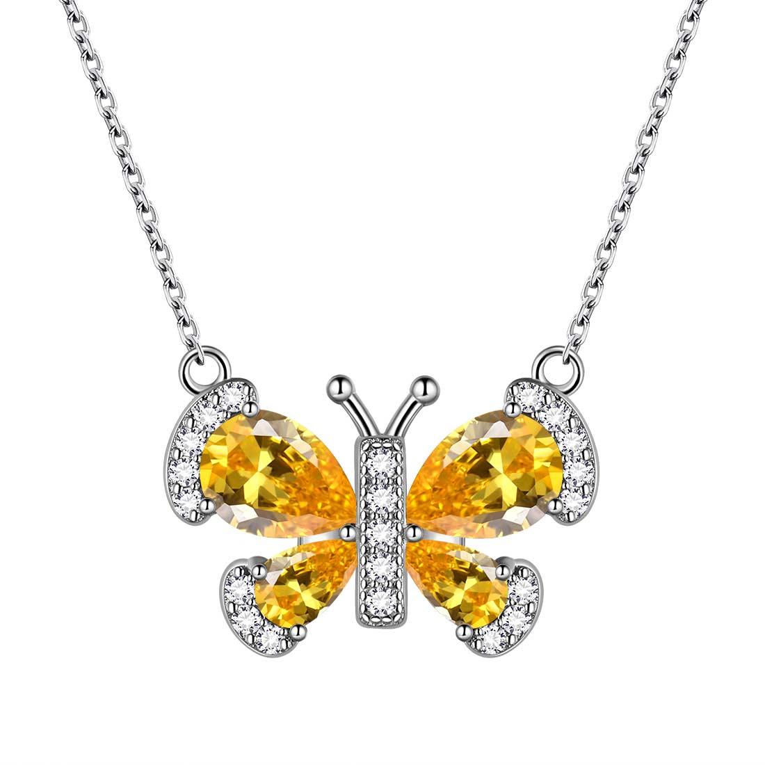 Tokyo Mart Butterfly Necklace Birthstone November Citrine Pendant Women Girls Jewelry Birthday Gift