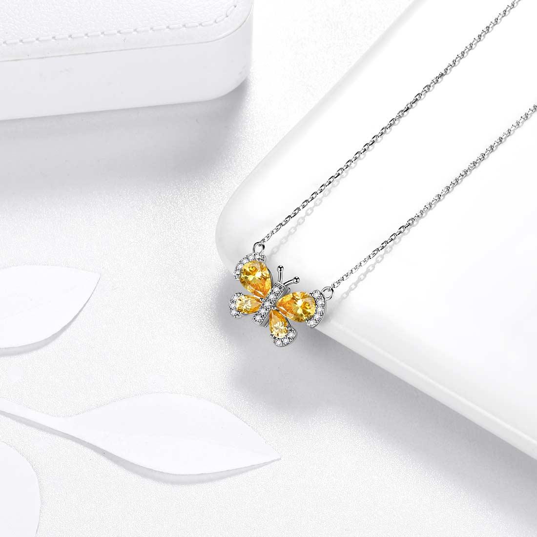 Tokyo Mart Butterfly Necklace Birthstone November Citrine Pendant Women Girls Jewelry Birthday Gift