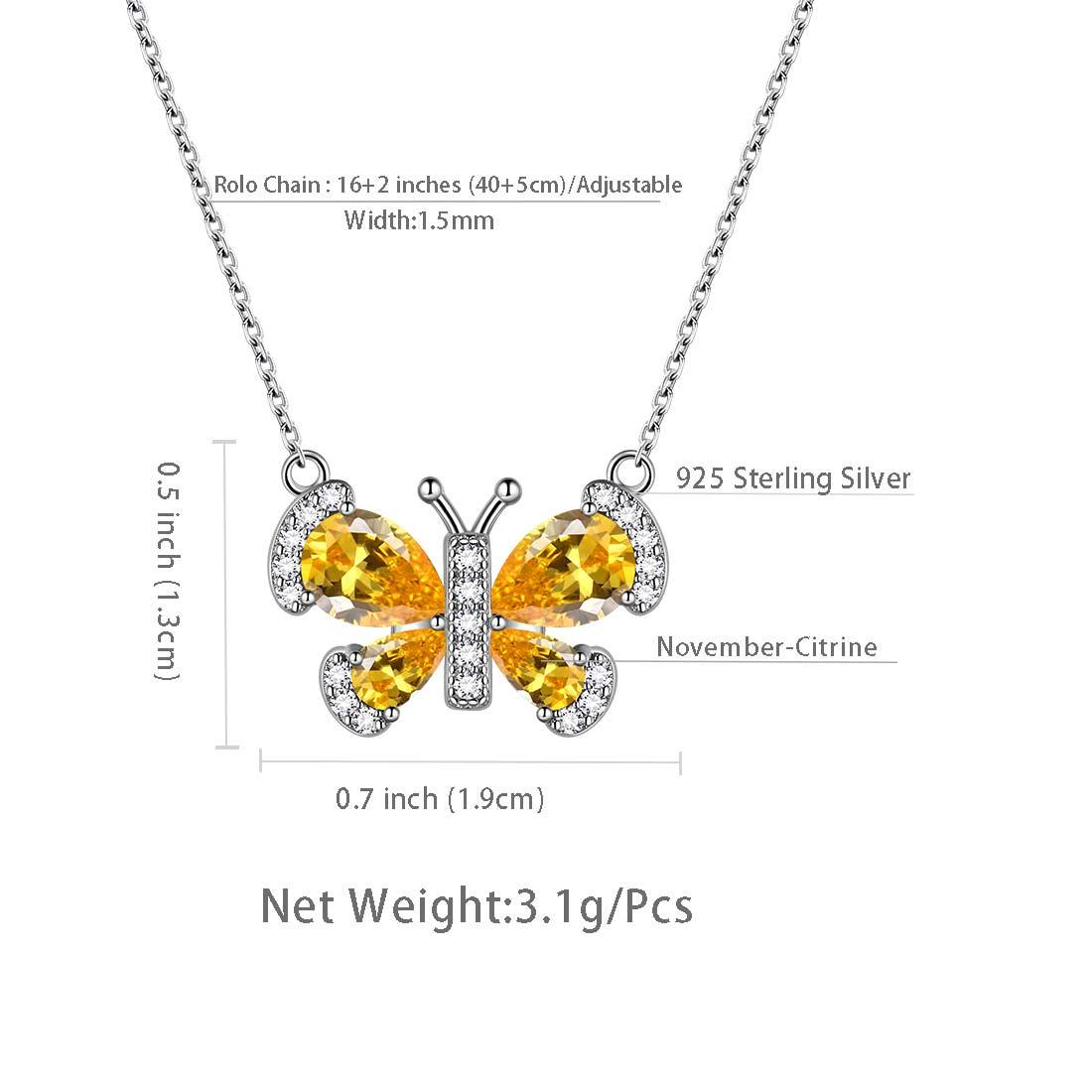 Tokyo Mart Butterfly Necklace Birthstone November Citrine Pendant Women Girls Jewelry Birthday Gift