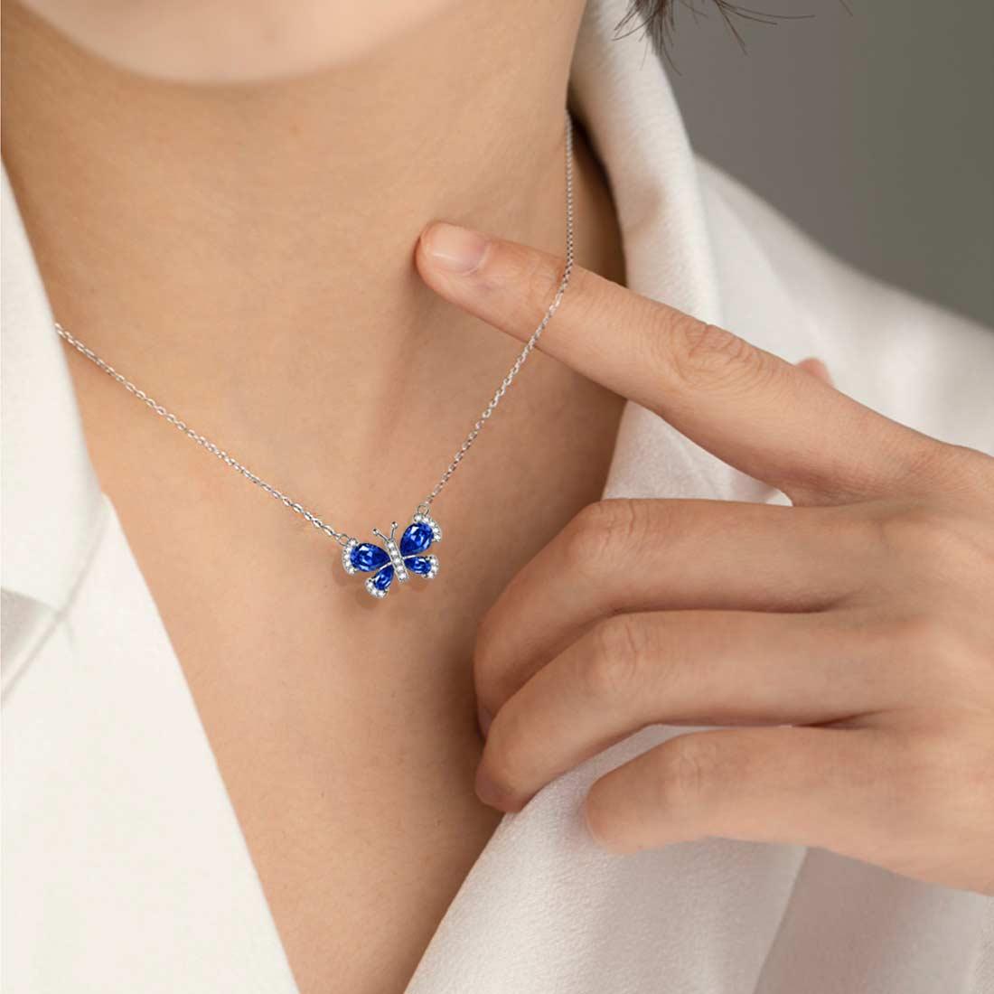 Tokyo Mart Butterfly Necklace Birthstone September Sapphire Pendant Women Girls Jewelry Birthday Gift