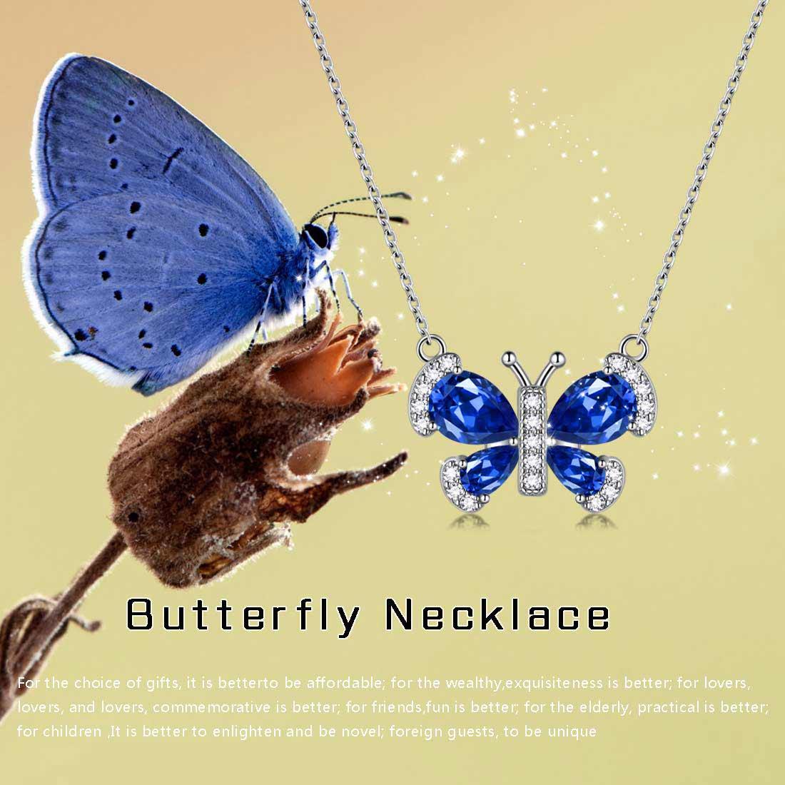 Tokyo Mart Butterfly Necklace Birthstone September Sapphire Pendant Women Girls Jewelry Birthday Gift