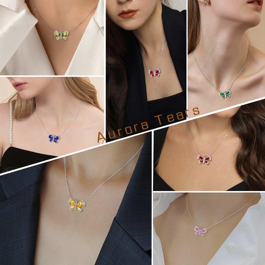 Tokyo Mart Butterfly Necklace Birthstone September Sapphire Pendant Women Girls Jewelry Birthday Gift