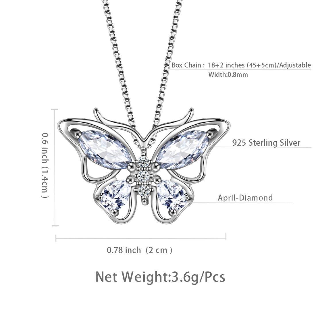 Tokyo Mart Butterfly Pendant Necklace Birthstone April Diamond Women Girls Jewelry Birthday Gift