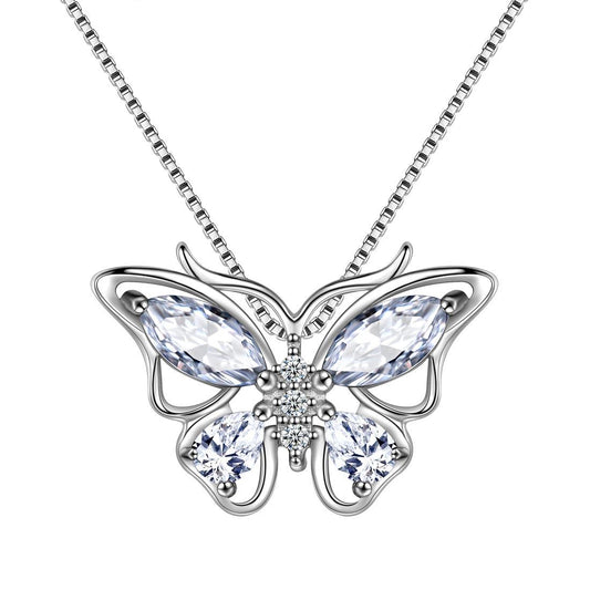 Tokyo Mart Butterfly Pendant Necklace Birthstone April Diamond Women Girls Jewelry Birthday Gift