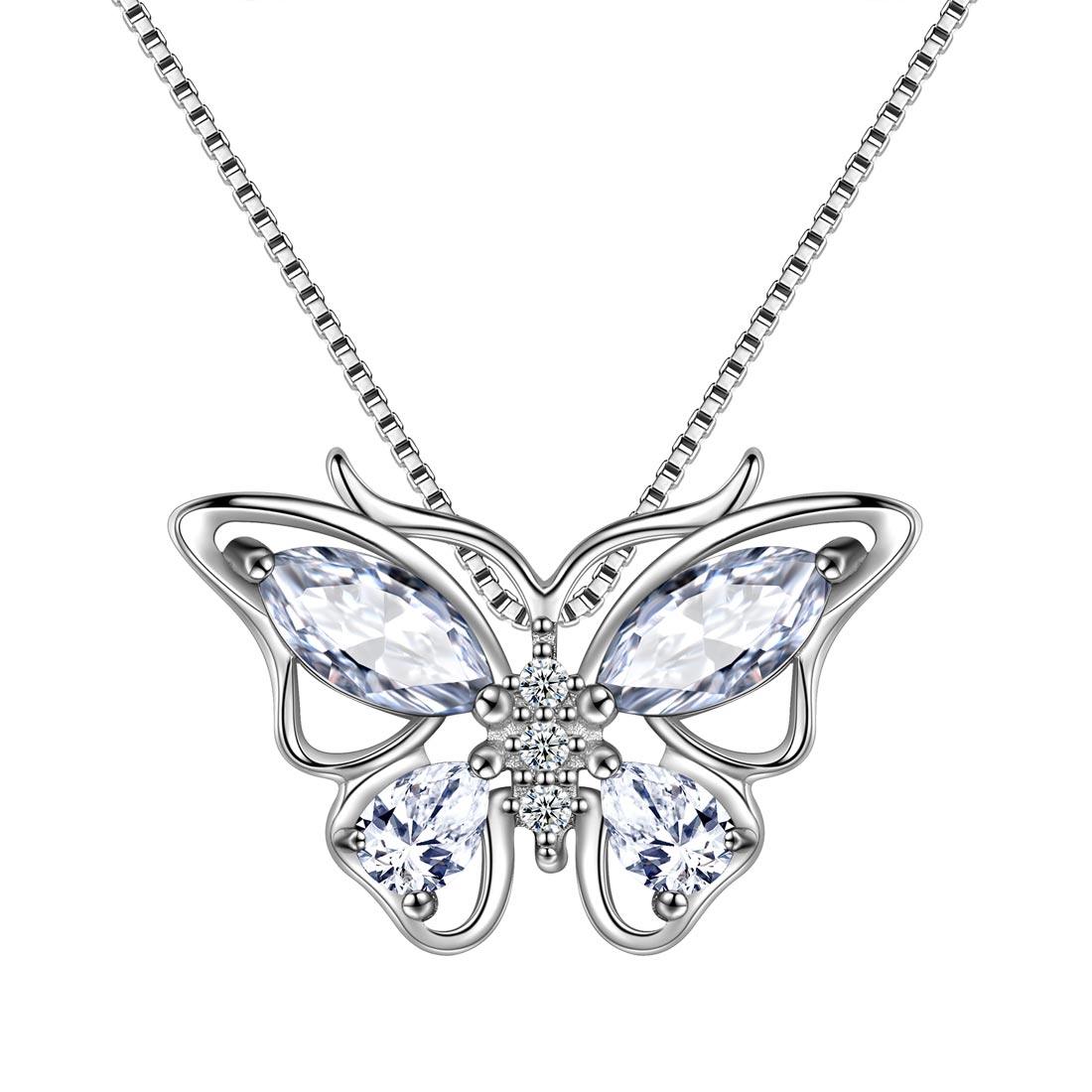 Tokyo Mart Women Butterfly Pendant Necklace 12 Birthstone Girls Birthsday Gift 925 Sterling Silver