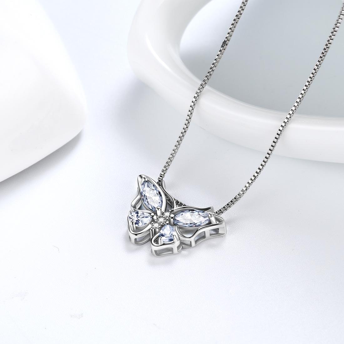 Tokyo Mart Butterfly Pendant Necklace Birthstone April Diamond Women Girls Jewelry Birthday Gift