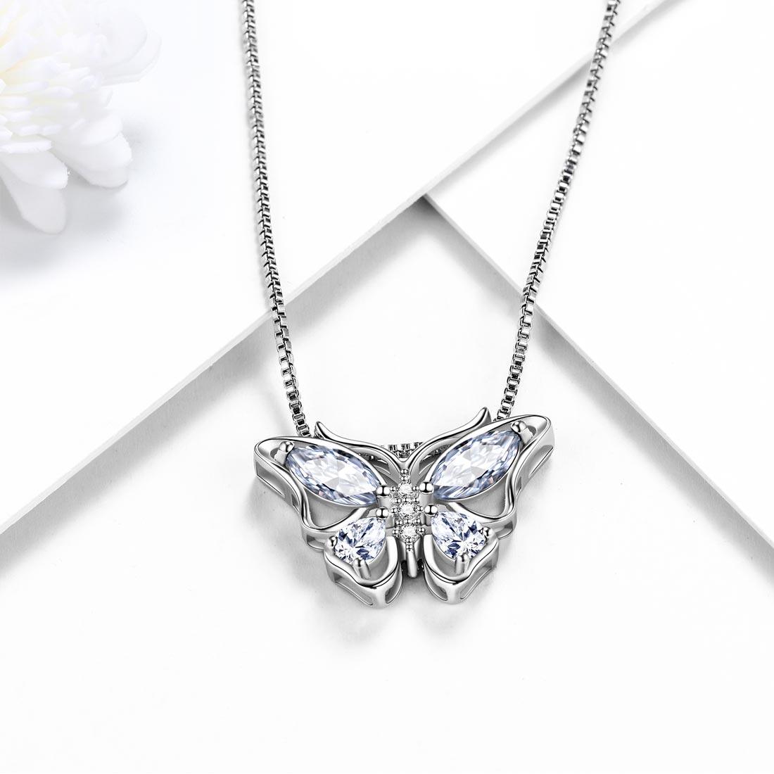 Tokyo Mart Butterfly Pendant Necklace Birthstone April Diamond Women Girls Jewelry Birthday Gift