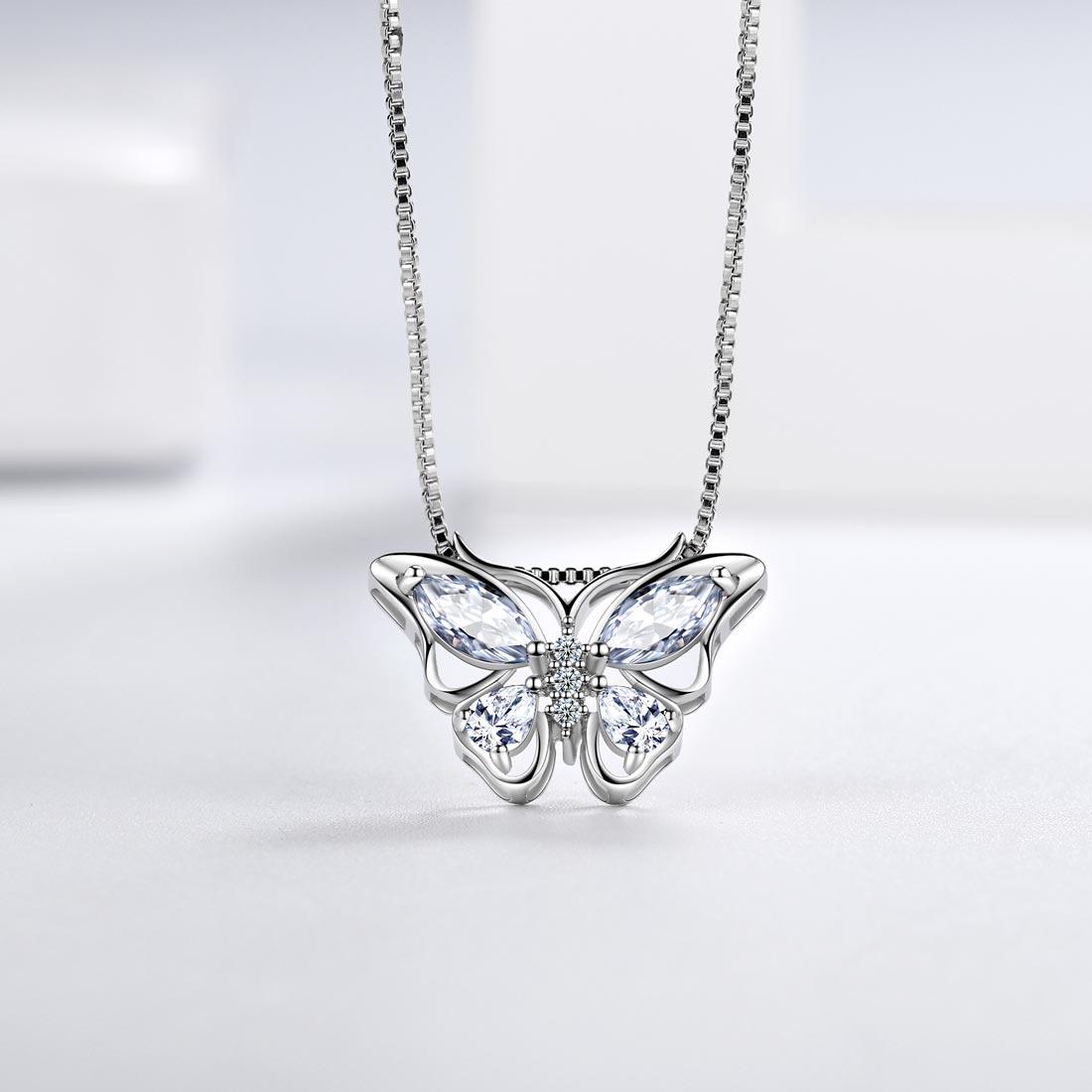 Tokyo Mart Butterfly Pendant Necklace Birthstone April Diamond Women Girls Jewelry Birthday Gift