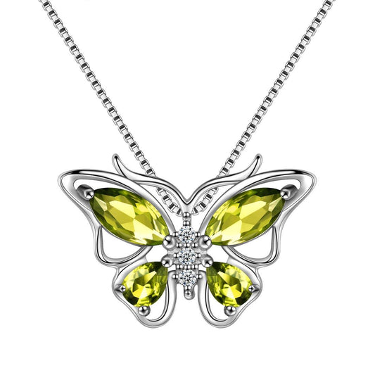 Tokyo Mart Butterfly Pendant Necklace Birthstone August Peridot Women Girls Jewelry Birthday Gift