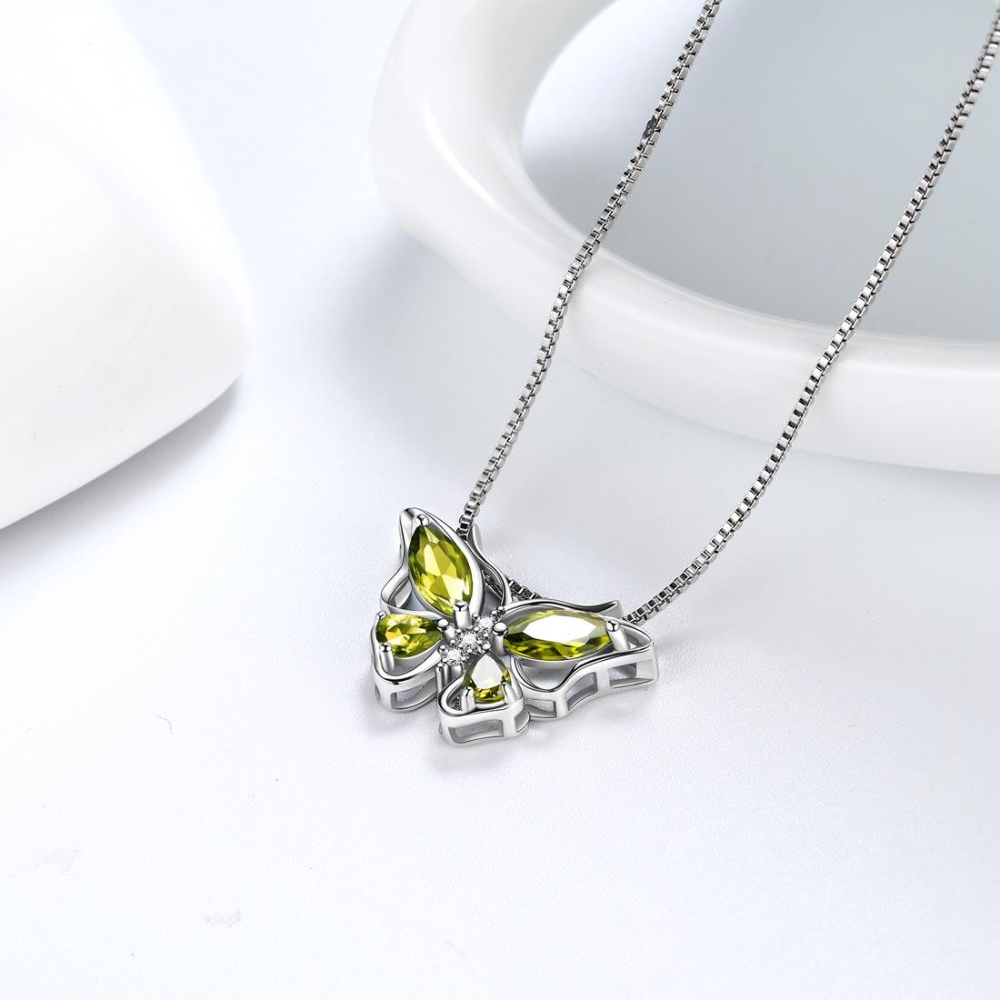 Tokyo Mart Butterfly Pendant Necklace Birthstone August Peridot Women Girls Jewelry Birthday Gift