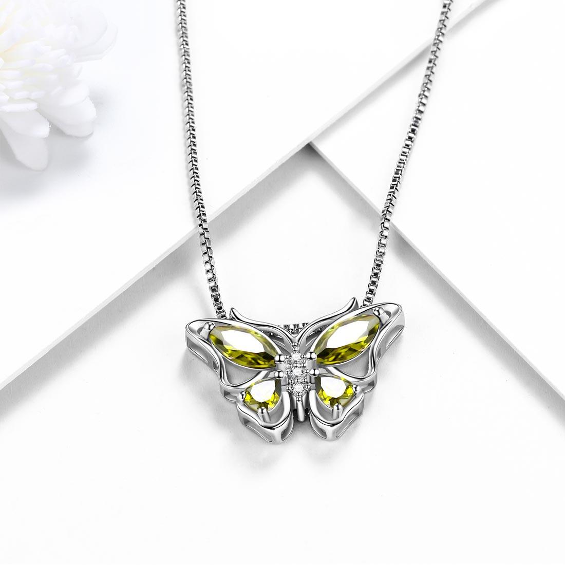 Tokyo Mart Butterfly Pendant Necklace Birthstone August Peridot Women Girls Jewelry Birthday Gift