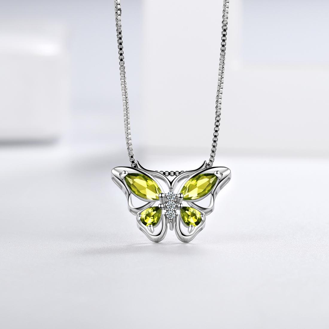 Tokyo Mart Butterfly Pendant Necklace Birthstone August Peridot Women Girls Jewelry Birthday Gift