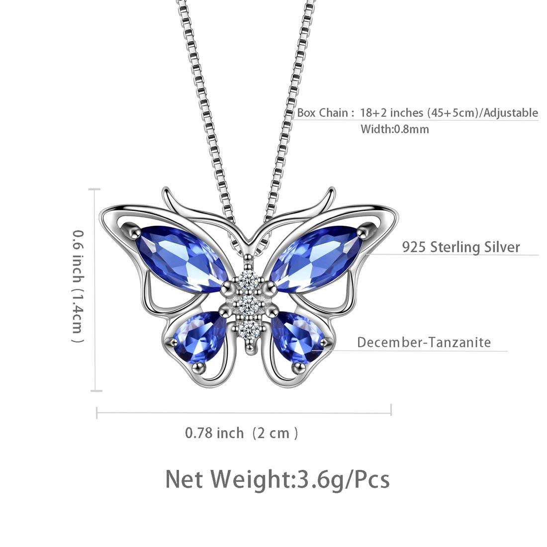 Tokyo Mart Butterfly Pendant Necklace Birthstone December Tanzanite Women Girls Jewelry Birthday Gift