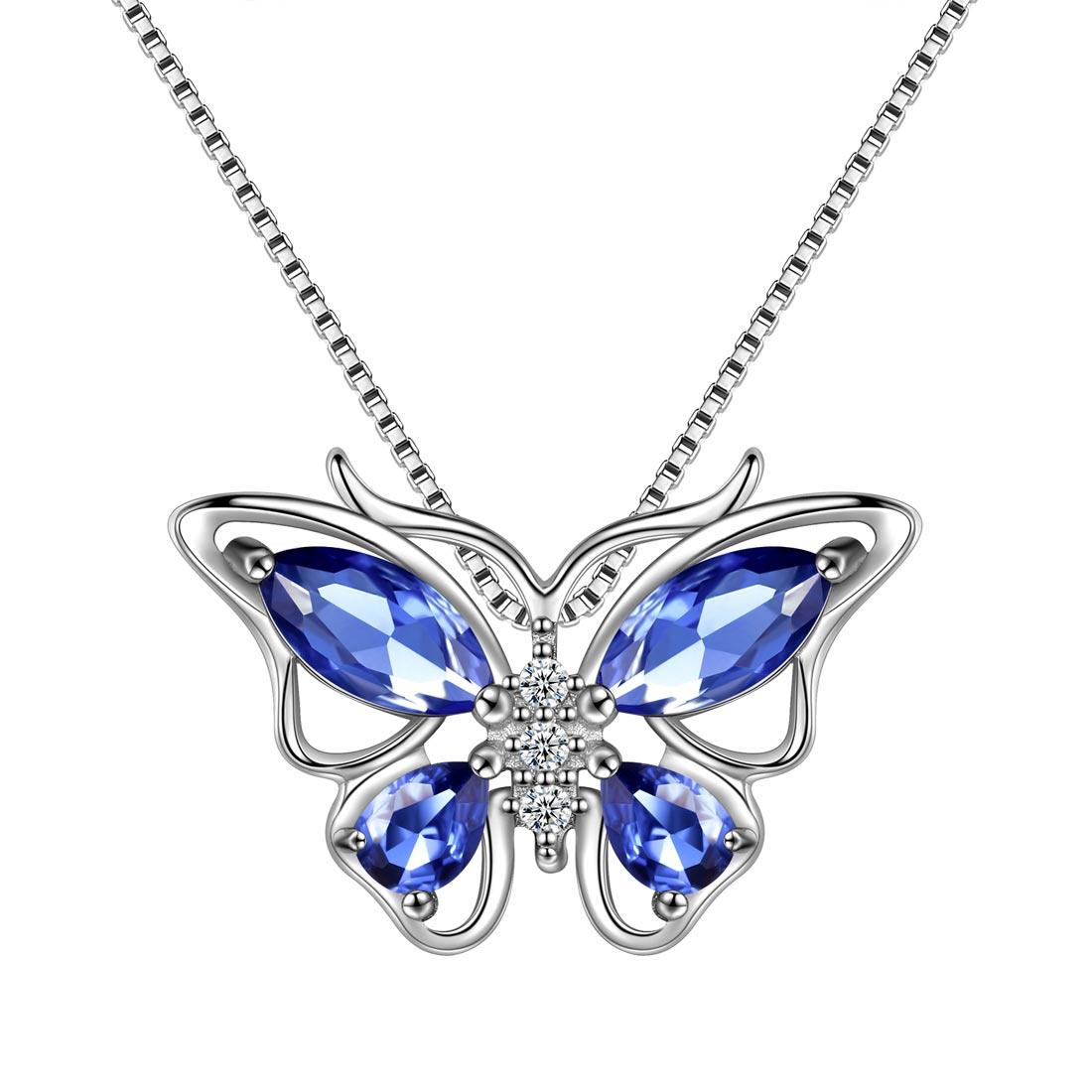 Tokyo Mart Women Butterfly Pendant Necklace 12 Birthstone Girls Birthsday Gift 925 Sterling Silver