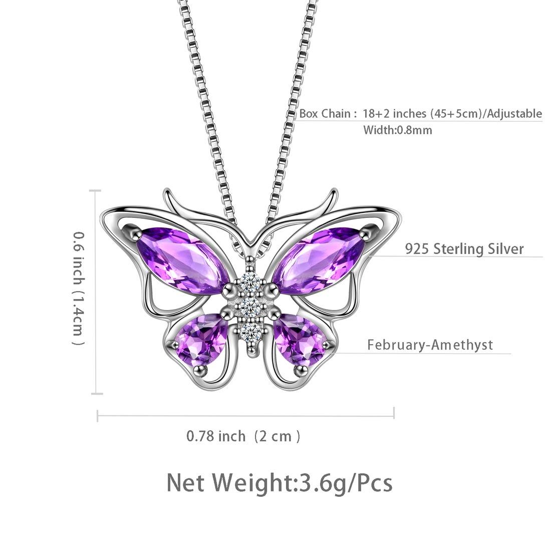 Tokyo Mart Butterfly Pendant Necklace Birthstone February Amethyst Women Girls Jewelry Birthday Gift