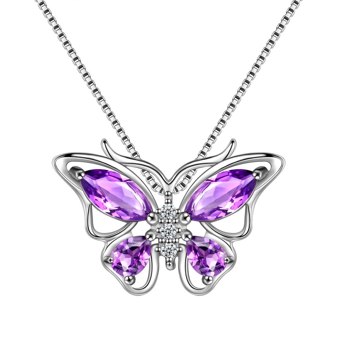 Tokyo Mart Butterfly Pendant Necklace Birthstone February Amethyst Women Girls Jewelry Birthday Gift