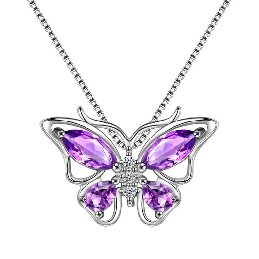 Tokyo Mart Women Butterfly Pendant Necklace 12 Birthstone Girls Birthsday Gift 925 Sterling Silver