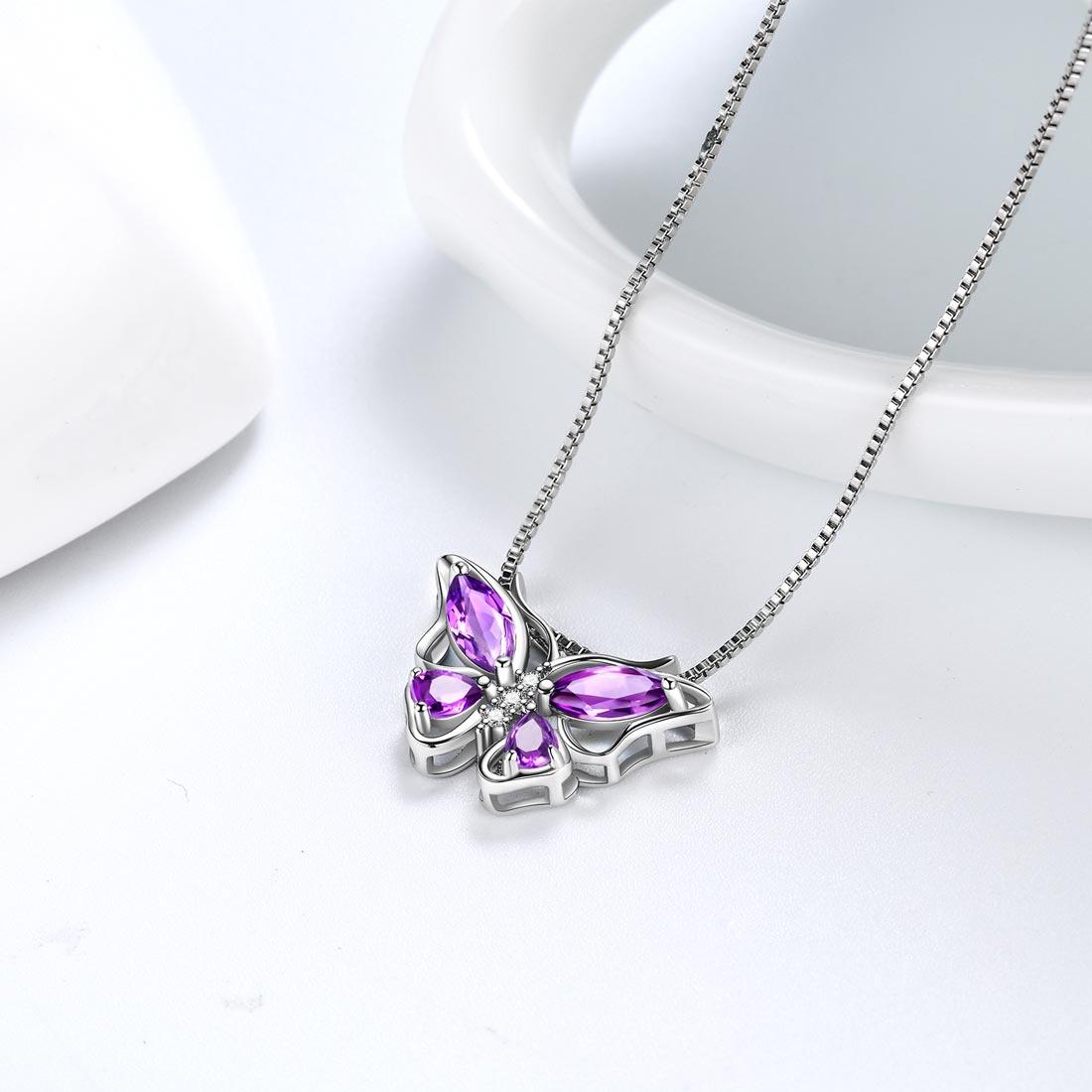 Tokyo Mart Butterfly Pendant Necklace Birthstone February Amethyst Women Girls Jewelry Birthday Gift