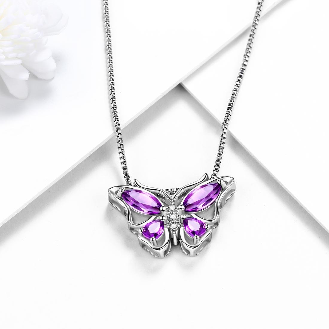 Tokyo Mart Butterfly Pendant Necklace Birthstone February Amethyst Women Girls Jewelry Birthday Gift