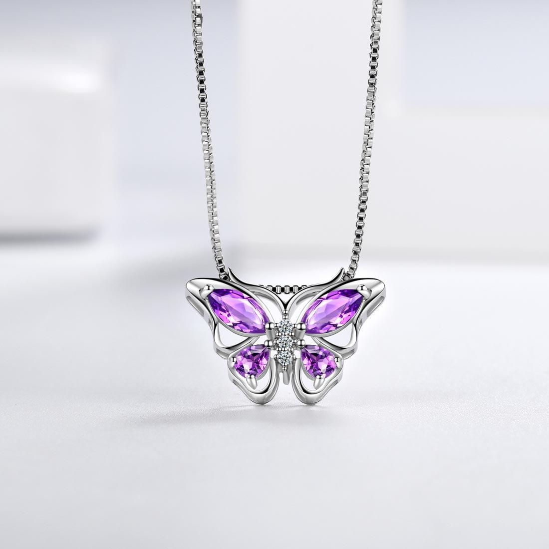 Tokyo Mart Butterfly Pendant Necklace Birthstone February Amethyst Women Girls Jewelry Birthday Gift