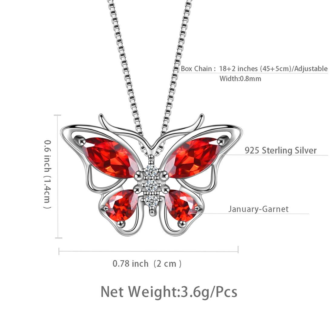 Tokyo Mart Butterfly Pendant Necklace Birthstone January Garnet Women Girls Jewelry Birthday Gift